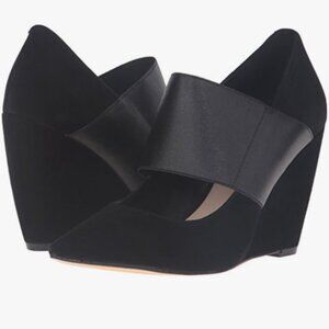 Nine West Vondra Black Suede Wedge Pumps Elastic Strap sz 7.5 M